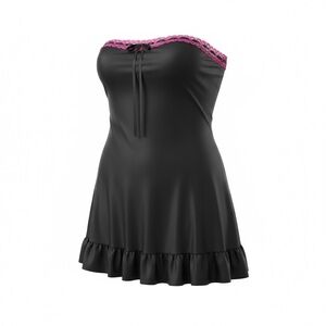 Baci Black Strapless Dress with Pink Trim